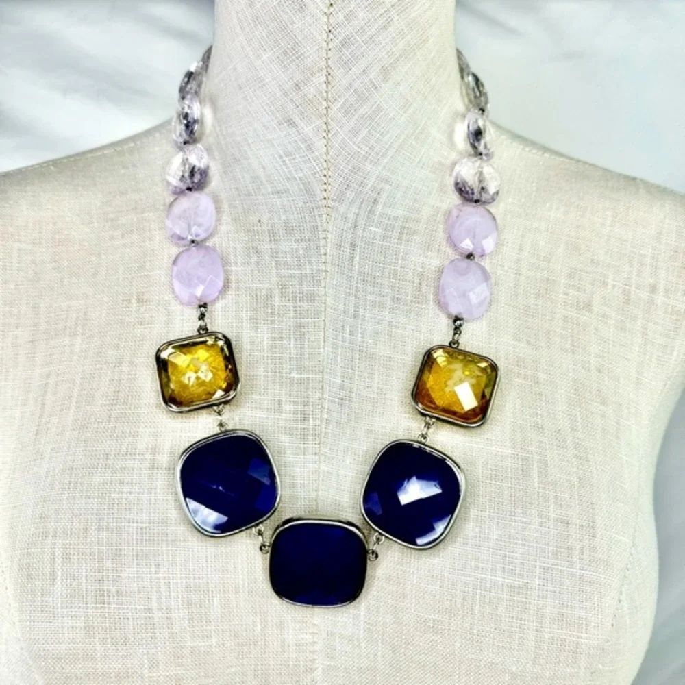 Acrylic Stone Statement Necklace 12 inches LSU colors great for game day.